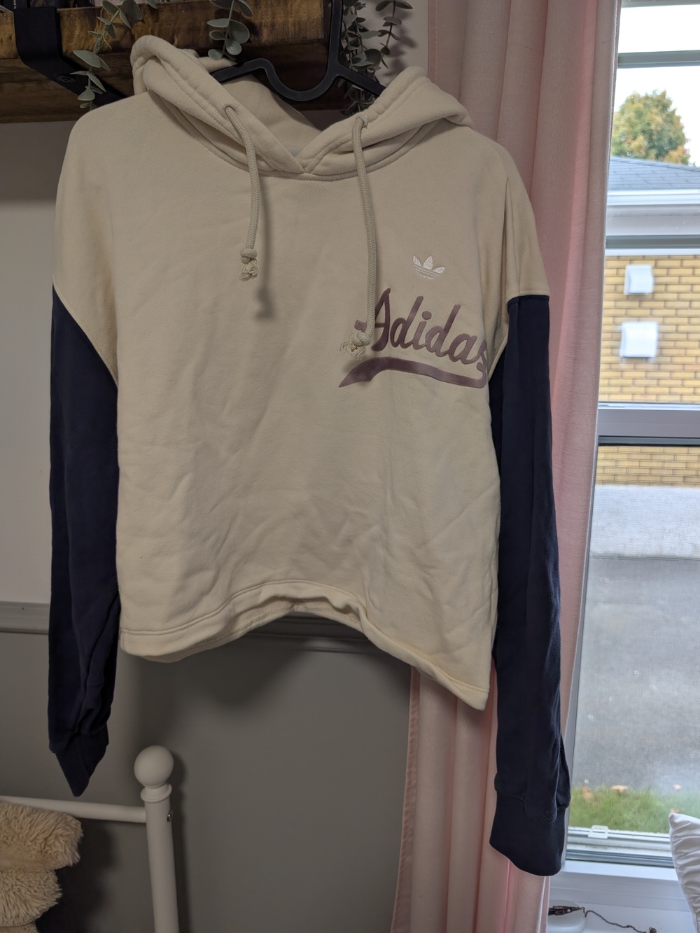 adidas Two-Tone Cropped Hoodie in Cream and Navy
